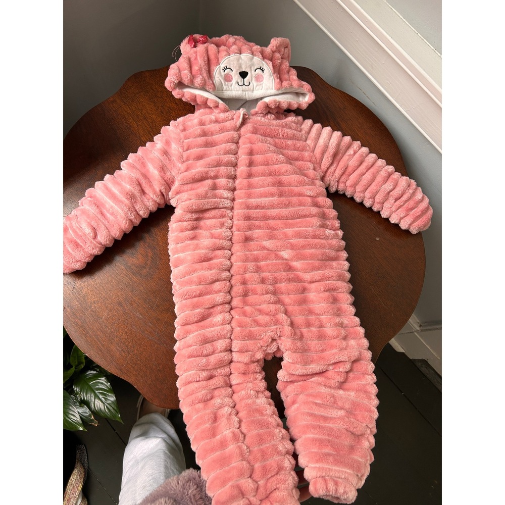 Koala Baby Pink Textured Fleece Hooded Pram Suit Animal Ears 12-18 Months
